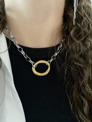 Ατσάλινο Κολιέ Chunky Chain με Μοντέρνο Κρίκοανάμειξη χρωμάτων (JL-101213 Y258)