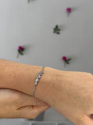 Βραχιόλι από ανοξείδωτο ατσάλι σε ασημί χρώμα με πέτρες, λεπτή αλυσίδα (Y207)