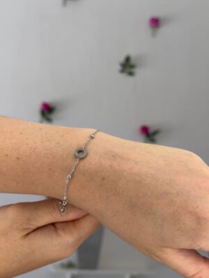 Βραχιόλι από ανοξείδωτο ατσάλι σε ασημί χρώμα με κύκλο από πέτρες, λεπτή αλυσίδα (Y208)