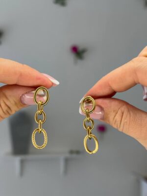 Σκουλαρίκια από ατσάλι σε χρυσό χρώμα με αλυσίδα 3 εκ. (Y218)