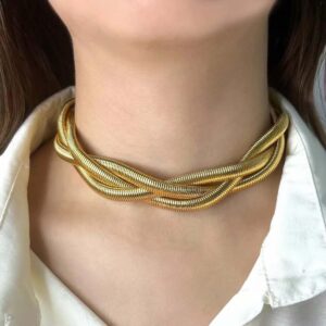 Ατσάλινο Κολιέ Chocker Χρυσό (Y369)